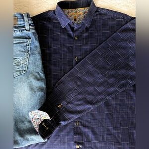 Visconti Dark Blue Patterned Button Down Shirt